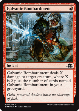 Galvanic Bombardment; spoilers from Wizards of the Coast for Magic: The Gathering set Eldritch Moon