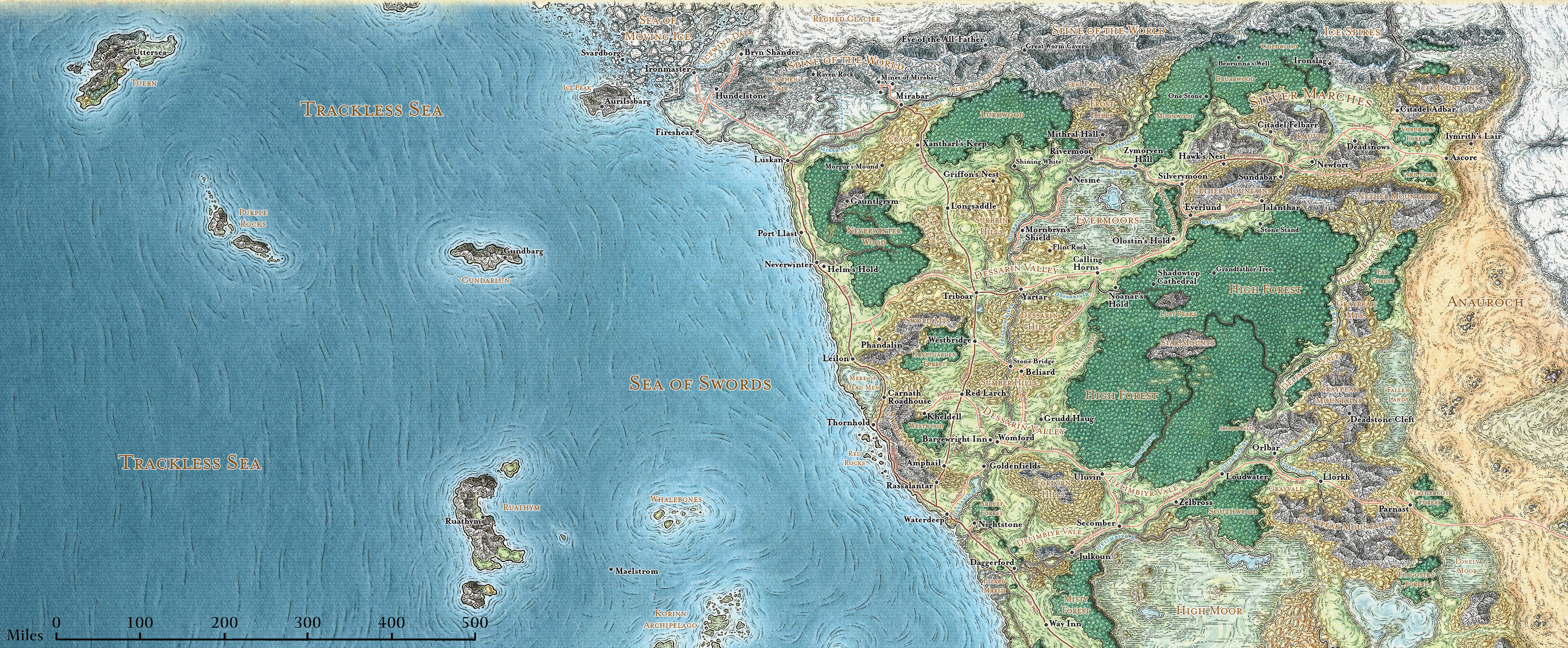 spine of the world map Wotc Extra Life Updated Map Of The North From The Trackless Sea spine of the world map