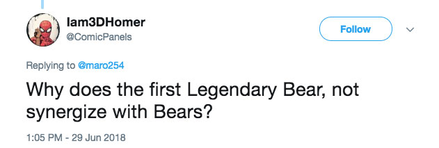 Why does the first legendary Bear not synergize with Bears?