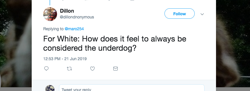 Q: For White: How does it feel to always be considered the underdog?