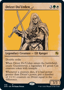 Rulebook art example of Drizzt Do'Urden card