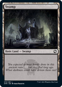 Swamp basic land with flavor text