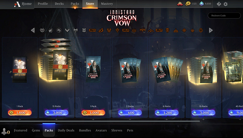 Packs in the MTG Arena Store