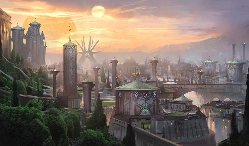 mystic city with nature, fantasy artwork, very