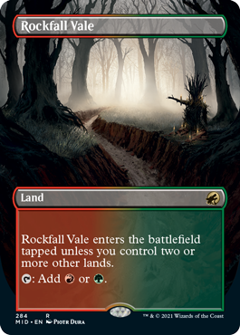 Rockfall Vale dual land borderless card treatment