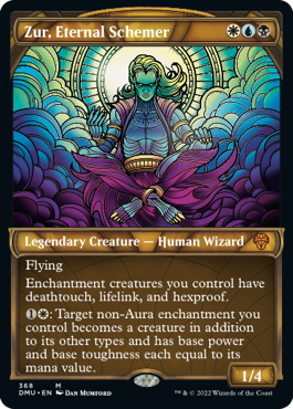 Zur, Eternal Schemer textured-foil showcase stained glass