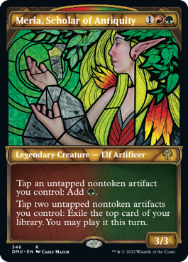Meria, Scholar of Antiquity textured-foil showcase stained glass