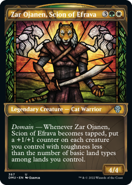 Zar Ojanen, Scion of Efrava textured-foil showcase stained glass