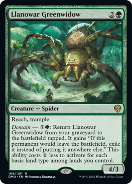 《ラノワールの緑後家蜘蛛/Llanowar Greenwidow》 [DMU]