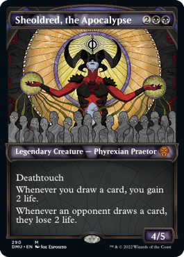 Sheoldred, the Apocalypse showcase Phyrexian language