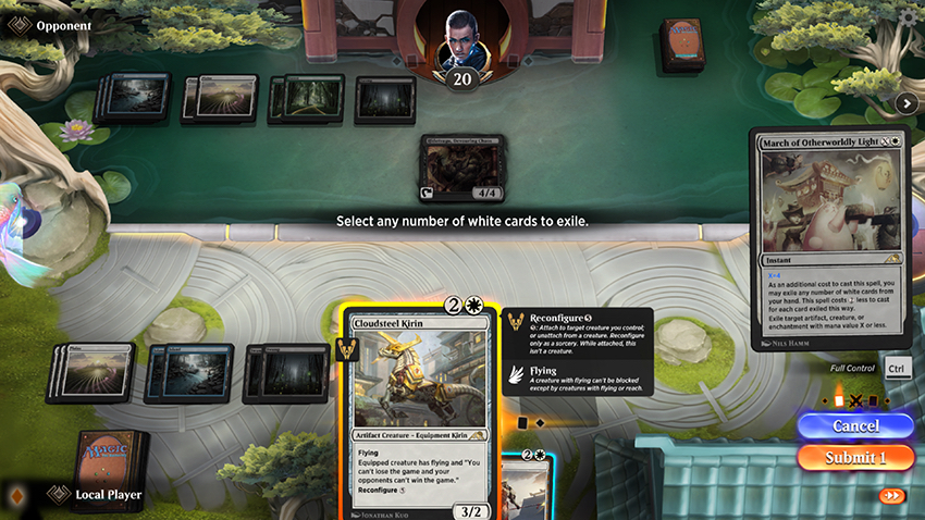 Magic battlefield with March of Otherwordly Light's card selection process displayed