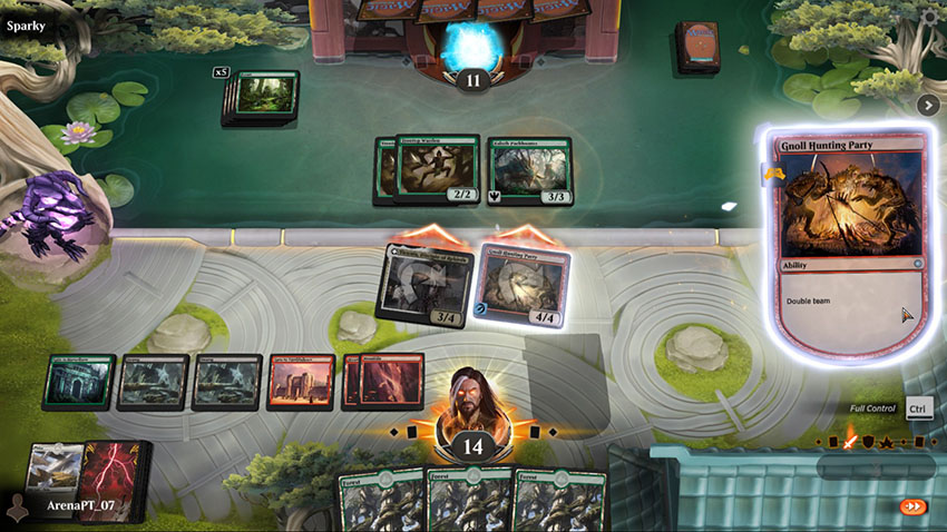 Screenshot showing double team in action with the card Gnoll Hunting Party