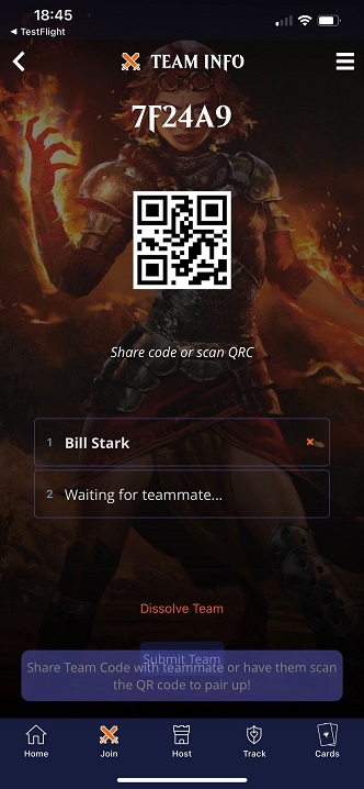 The join code entry screen on the Magic Companion app