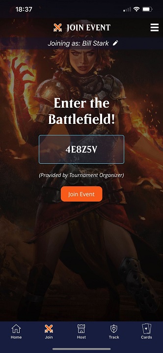 The join code entry screen on the Magic Companion app