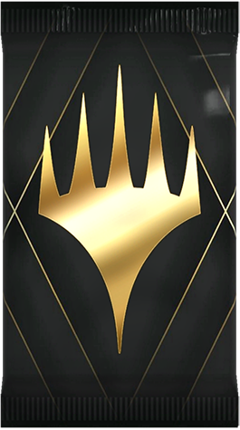 MTG Arena Goldener Booster mit schwarzer Verpackung und goldenem Magic: The Gathering Symbol