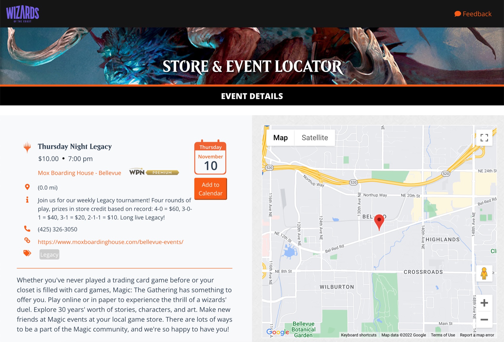 Example of desktop event details page
