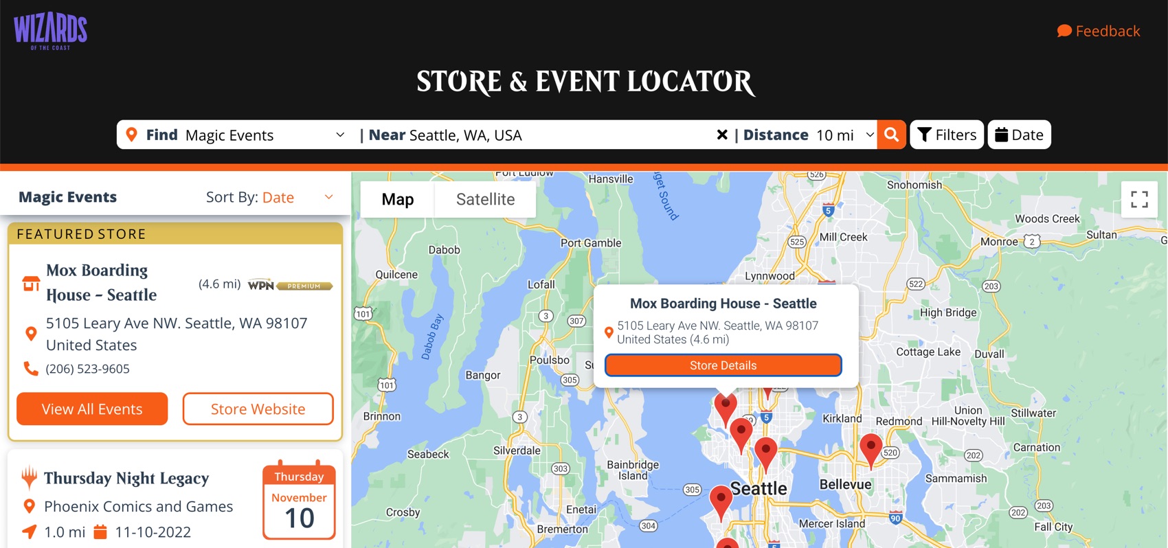 Locator showing tooltip with selected store's location information