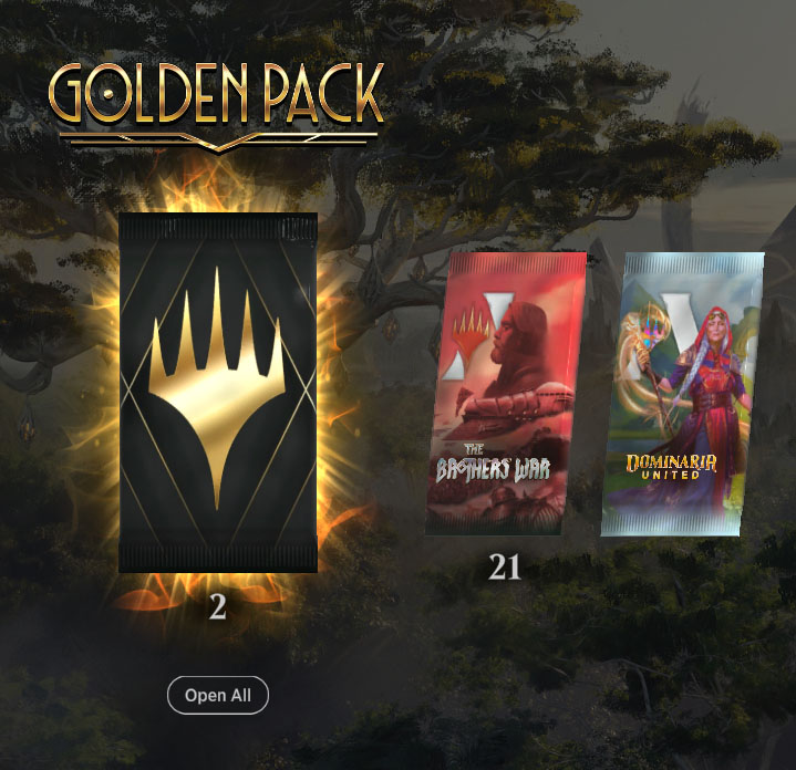 Golden Pack on the Packs scene about to be opened
