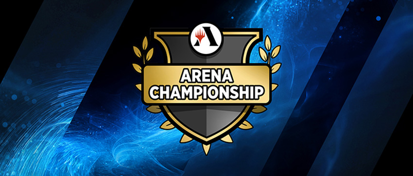 Logotipo de escudo do Arena Championship com fundo com centelhas azuis