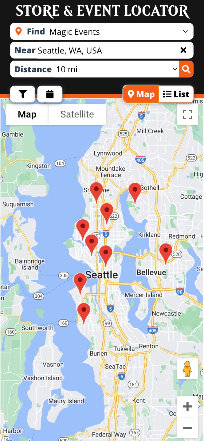 Wizards of the Coast Locator on mobile map