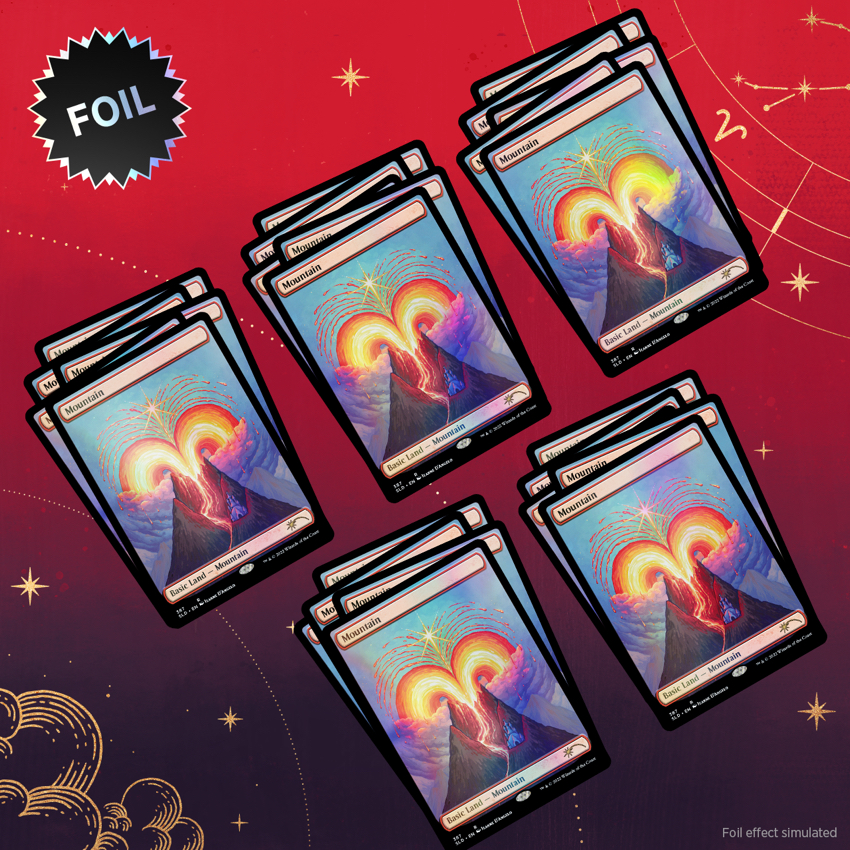 Pacote de The Astrology Lands: Aries metalizado tradicional com 25 cards em cinco montes