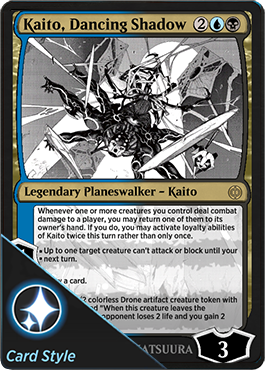 Kaito, Dancing Shadow borderless manga planeswalker card style