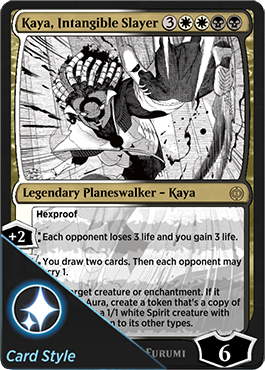 Kaya, Intagible Slayer borderless manga planeswalker card style