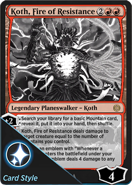 Koth, Fire of Resistance borderless manga planeswalker card style