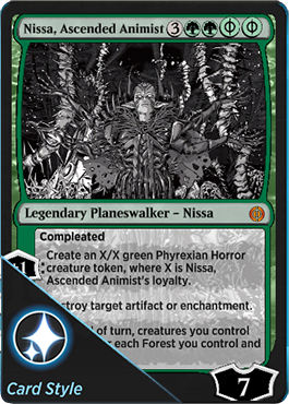 Nissa, Ascended Animist borderless manga planeswalker card style