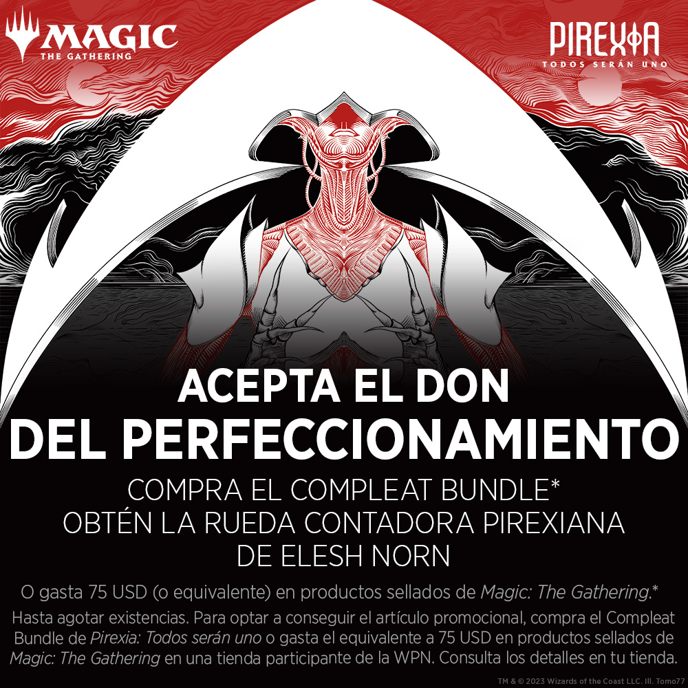 Promoción: gasta 75 USD (o el equivalente en tu moneda local) en tu tienda de juegos local de la WPN en productos sellados de Magic: The Gathering para llevarte de regalo una rueda contadora pirexiana (hasta agotar existencias)