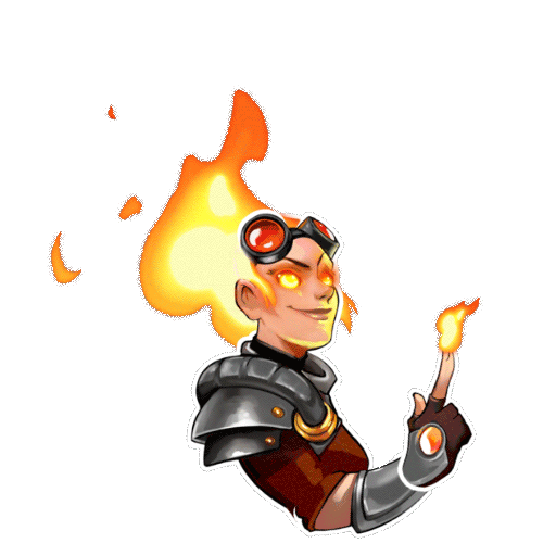 Chandra sticker, with Chandra, hair and finger aflame, blowing out her finger and her hair goes out at the same time