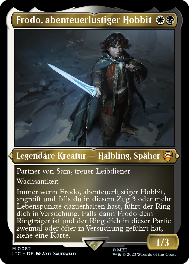 Frodo, abenteuerlustiger Hobbit, als Etched-Foil-Display-Kommandeurkarte