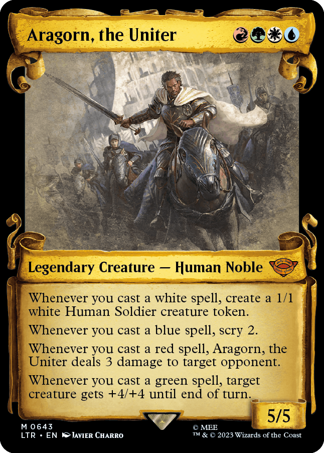 Aragorn, o Unificador, com tratamento de Pergaminhos da Terra Média de exibição
