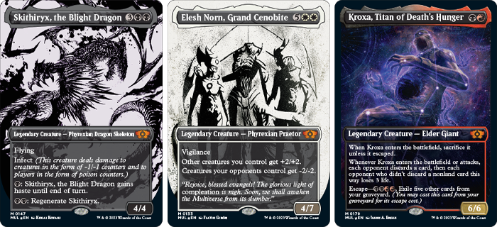 Skithiryx, the Blight Dragon; Elesh Norn, Grand Cenobite; and Kroxa, Titan of Death's Hunger