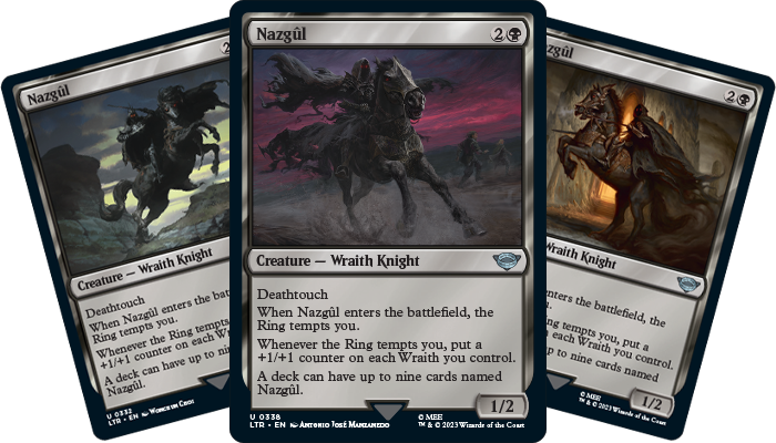 Three sample variants of the Nazgûl card