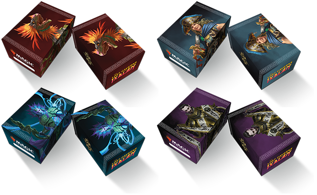 The Lost Caverns of Ixalan League Deck Boxes, one for each of the factions: Dinosaurs, Merfolk, Pirates, and Vampires