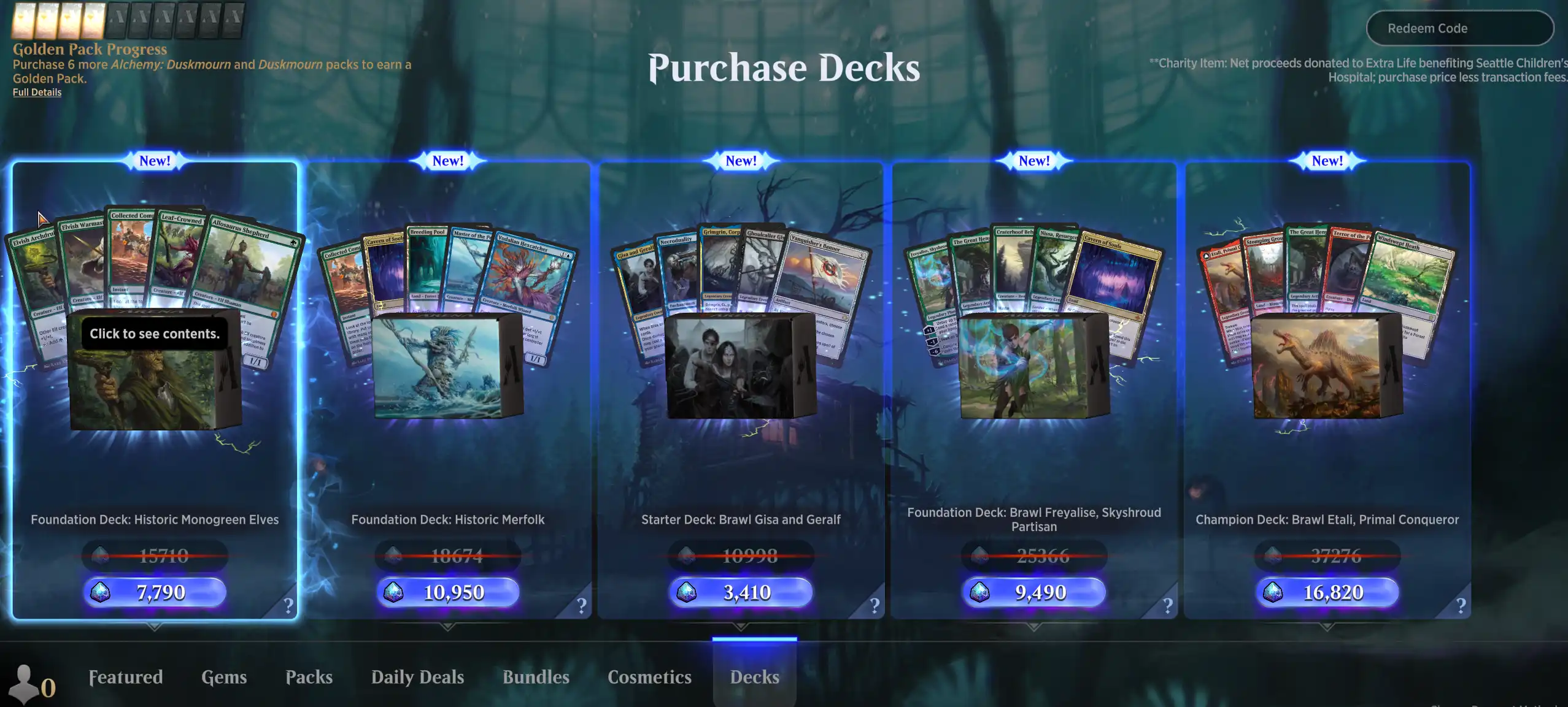 Screenshot of decks for sale in the MTG Arena Store with prorated prices