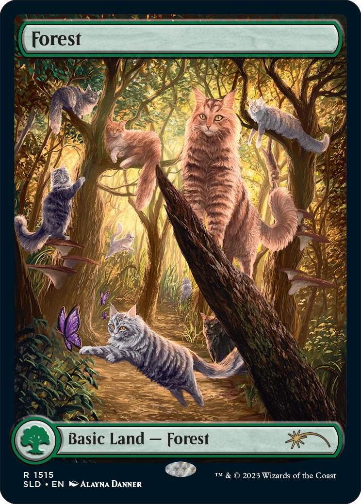 Secret Lair Commander Deck: Raining Cats and Dogs Forest basic land