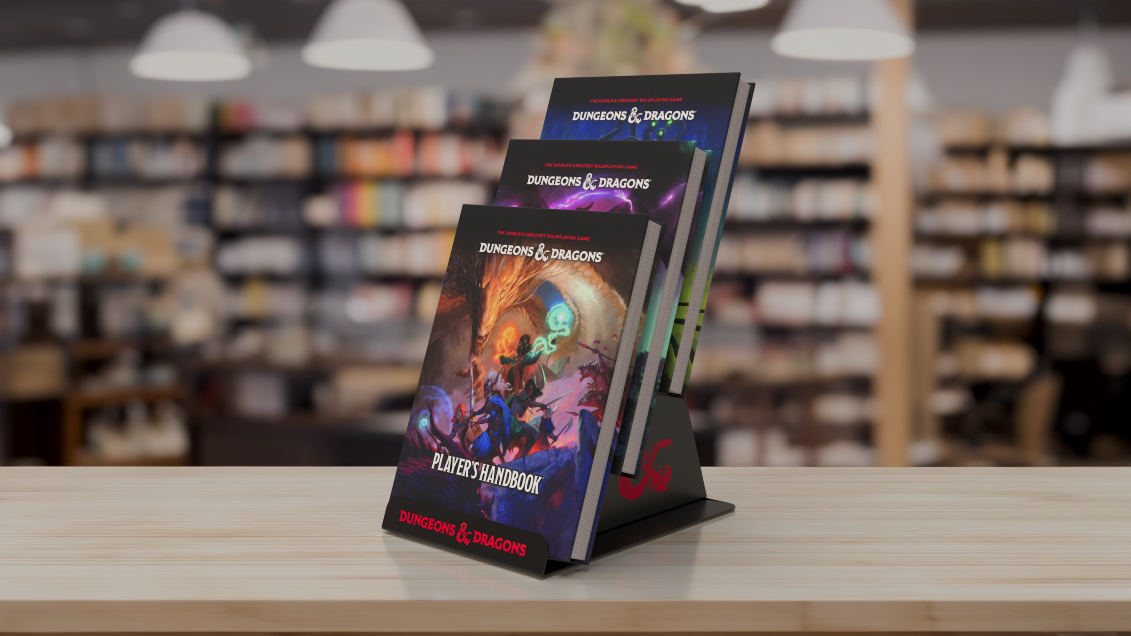 Digital render of metal countertop display for D&D books