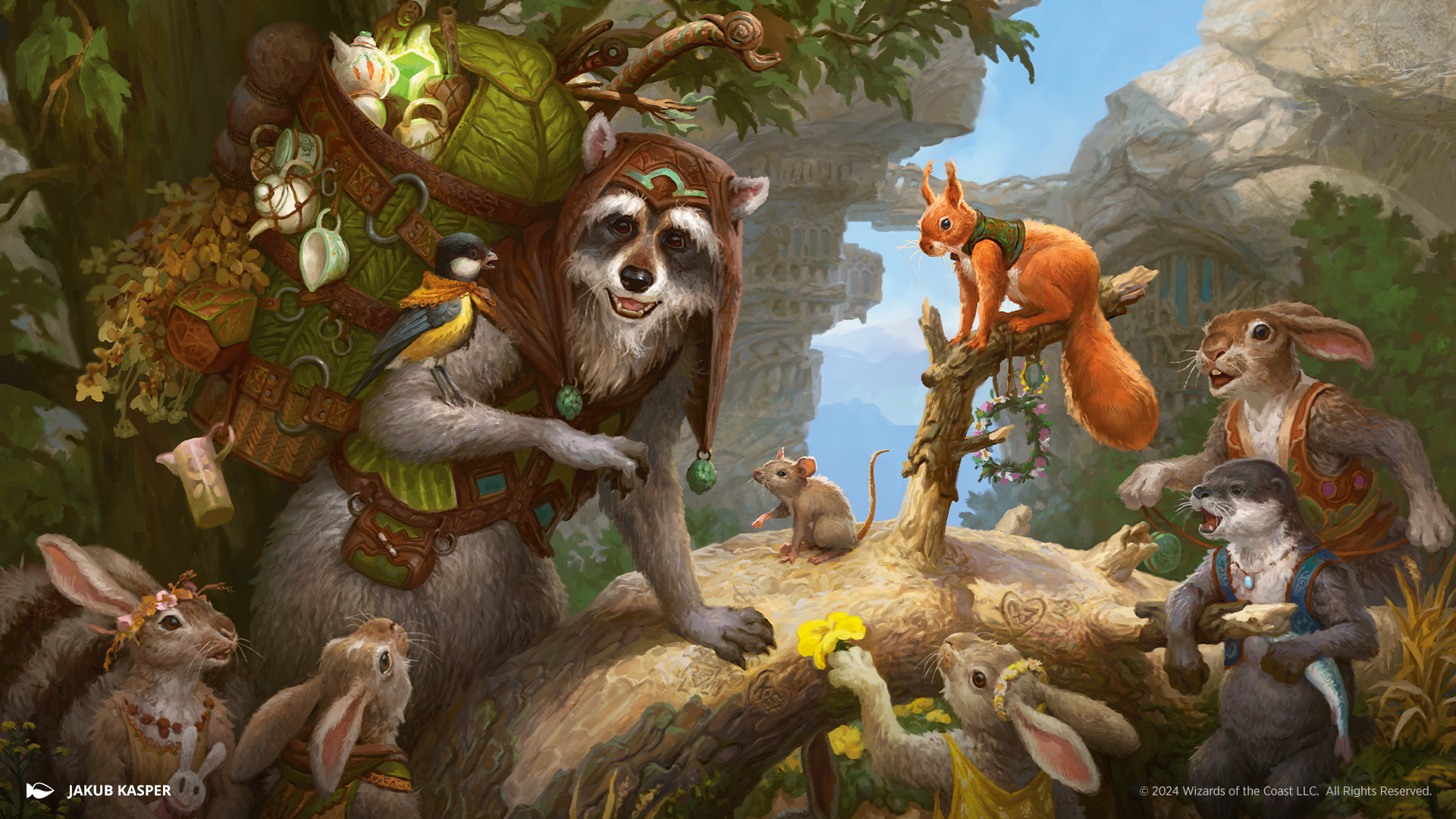 Bloomburrow art featuring animalfolk