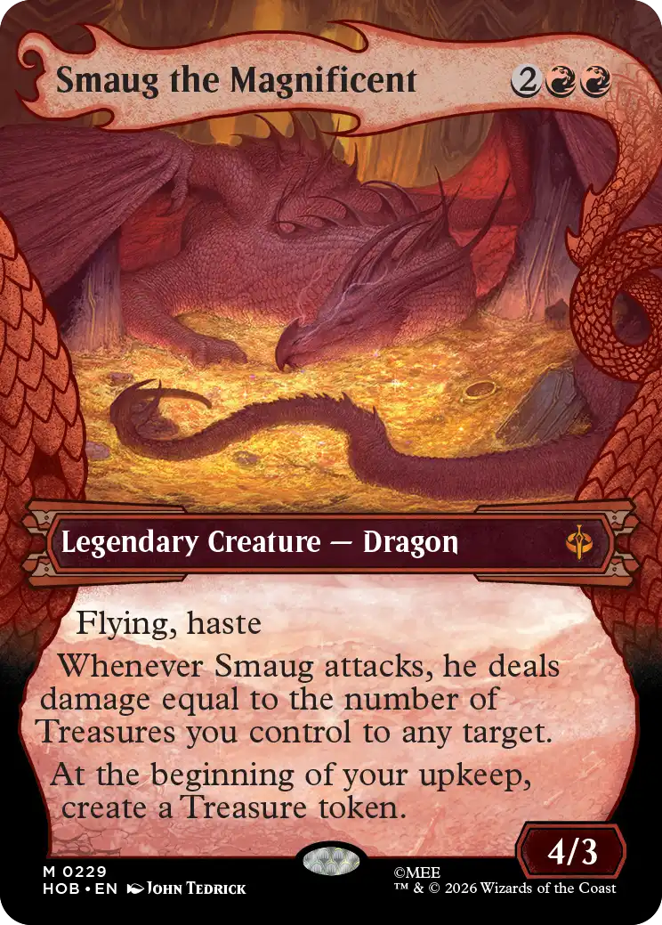 Smaug the Magnificent Dragon Hoard Frame Card Magic The Hobbit marco escama dragón